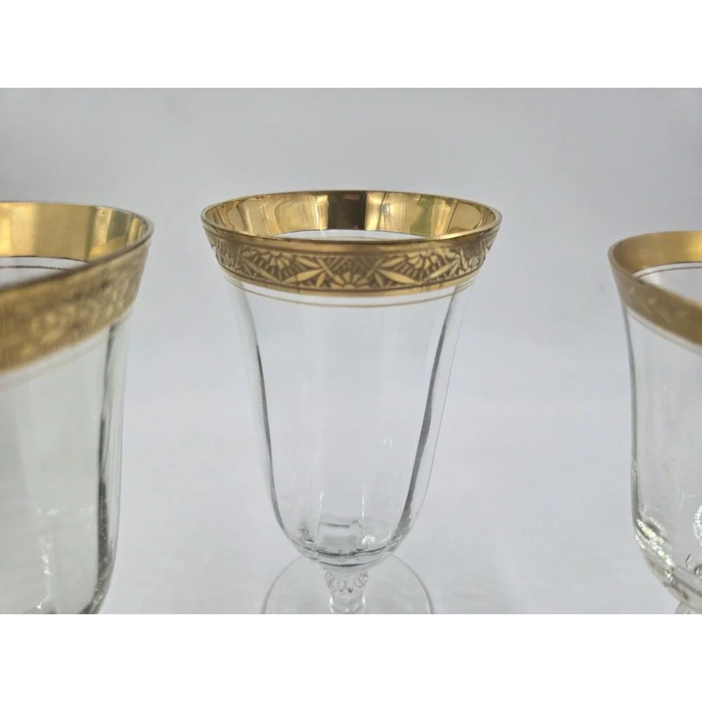 Vintage MCM Set 3 Tiffin Franciscan Minton Optic Wine Water Glass 24K Gold Trim